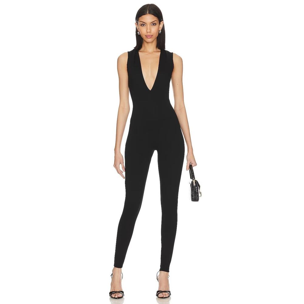 Victor Glemaud Jumpsuit Plunge Neck Mesh Panel Minimalist Party Evening Fall S